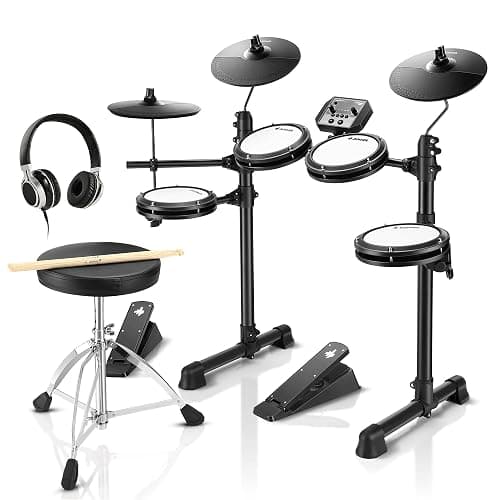 Donner DED-80 Electronic Drum Set with 4 Quiet Mesh Pads, 180+ Sounds, 2 Pedals, Throne, Headphones, Sticks, and Melodics Lessons - Image 1