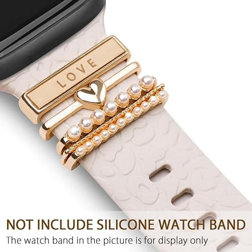 POPIGROUND Metal Watch Band Charms 5 pcs Decorative Rings Loops Compatible with Apple Watch Band Jewelry Sliding Accessories Charm for iWatch Series 10 9 8 7 6 5 4 3 2 1 (Love-Gold) thumbnail 3