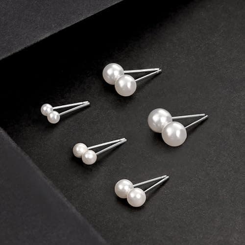 Charisma 3-7mm Composite Pearl Earrings Round Ball Pearls Stud Earrings Hypoallergenic 5 Pairs Mixed Sizes Imitation Pearl Earrings Set for Women thumbnail 6