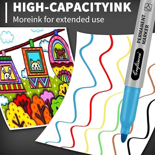 craftinova 12 Color 12 Pack Fine Point Markers,Assorted Colors Set, Work on Plastic Metal Wood Glass, Waterproof, Quick Drying,Fade Resistant, No Smear, Perfect for Classroom, Home, Office, 12 Count thumbnail 8