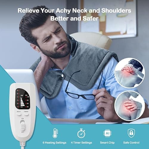 NIUONSIX Heating Pad for Neck and Shoulder Birthday Christmas Gifts for Women Men Mom Dad Weighted Heated Pad for Pain Relief 6 Heat Settings 2H Countdown - Dark Grey thumbnail 5
