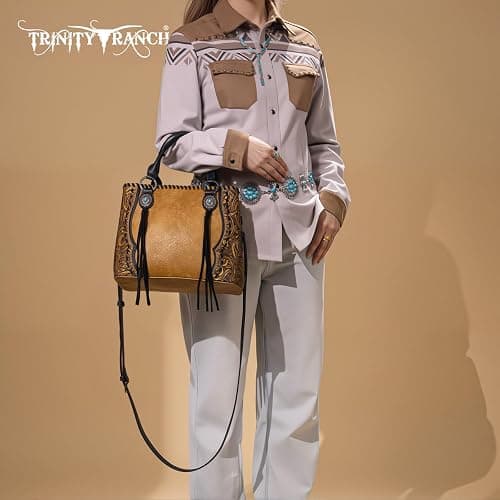 Trinity Ranch Tote Bag for Women Western Purse Floral Tooled Concho Collection thumbnail 2
