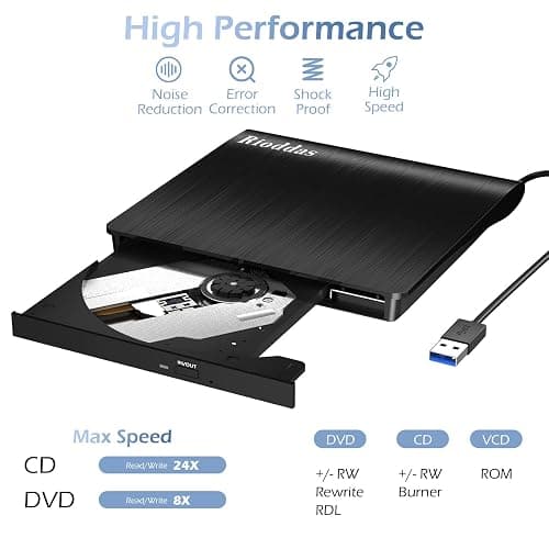 Rioddas External CD/DVD Drive for Laptop, USB 3.0 CD DVD Player Portable +/-RW Burner CD ROM Reader Writer Disk Duplicator Compatible with Laptop Desktop PC Windows Apple Mac Pro MacBook Linux thumbnail 3