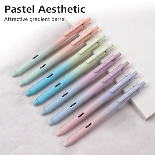 Writech Retractable Gel Ink Pens: 8ct Black Ink 0.5mm Fine Point Tip Pen Comfort Grip Smooth Writing with Aesthetic Gradient Color Barrel for Journaling Note Taking Sketching No Bleed & Smear thumbnail 2