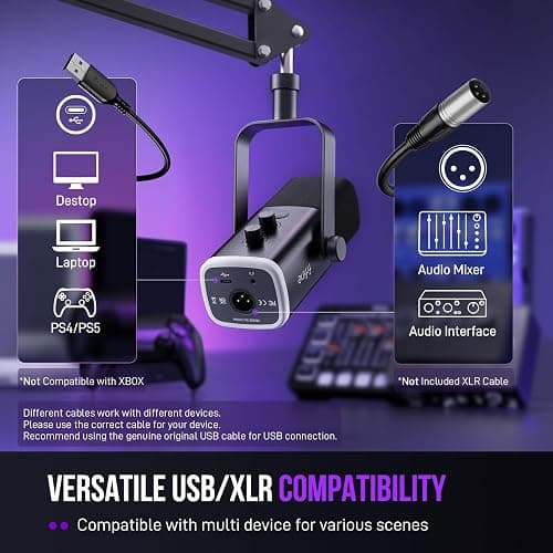 FIFINE AmpliGame AM8T XLR/USB Gaming Microphone Set, Dynamic PC Mic | Streaming RGB Mic Kit with Boom Arm Stand, Mute Button, Headphones Jack, for Podcasting Recording Vocal Voice-Over thumbnail 7
