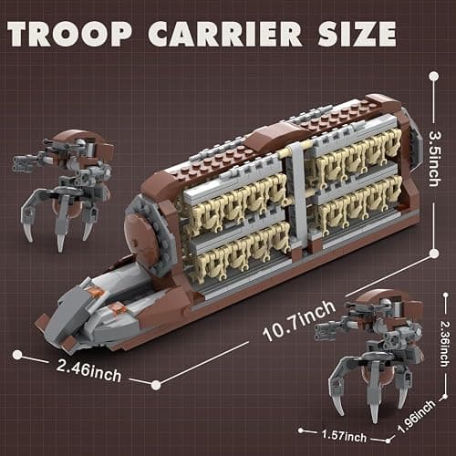 BrickTribe Battle Army Clone Platoon Attack Craft Building Set, 537 Pieces with 32 Battle Soldiers and 2 Droideka, Troop Carrier Building Toys Gift for Star Fans and Men thumbnail 2