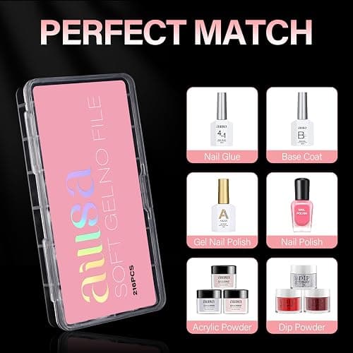 AILLSA Short Oval Nail Tips Full Cover Clear Gelly Nails Tip Half Matte Acrylic Tips Pre-Filed Fake Press on Nail Tips for Extension Home DIY Salon Manicure 216PCS 12 Sizes thumbnail 7