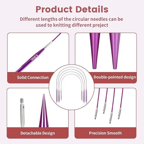 liomey Interchangeable Circular Knitting Needles Set - 13 Pairs of 4 Inch (3mm-10mm), Aluminum Needles, Ergonomic Design for Beginners and Advanced Knitters, Purple thumbnail 3
