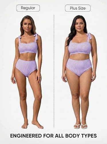 Herseas Women's Tie Shoulder Bikini Sets 2 Piece Striped Swimsuits High Waisted Bathing Suits thumbnail 5