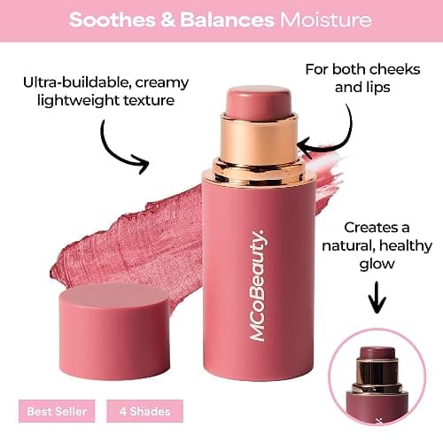 MCoBeauty Baby Face Cream Blush Stick - Peony Rose - Pink Multiuse Buildable Lip and Cheek Color Balm for a Radiant Dewy Glow - Face Makeup with Jojoba Seed Oil Coconut Oil - Vegan & Cruelty Free thumbnail 3