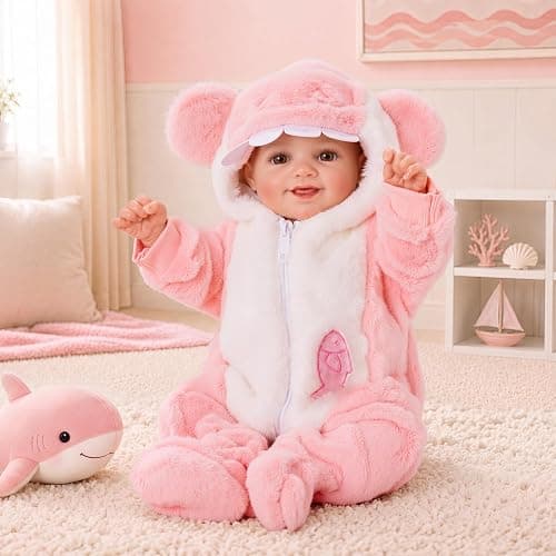 BABESIDE Reborn Baby Doll Clothes for 17-20 Inch Dolls Accessories, Cute Shark Baby Doll Clothes with Hat for Realistic Babydolls, Pretend Play Gift for Girls Kids Birthday Christmas, Pink thumbnail 2