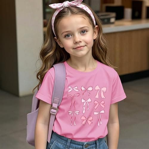 Cayxatiu Cute Graphic Shirts for Girls Pink Bow Shirt for Kids Coquette Preppy Clothes Aesthetic Summer Tees Tops for Tweens thumbnail 3