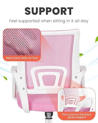 NEO CHAIR Office Desk Computer Chair Ergonomic Mesh Gaming Mid Back Seat with Comfy Lumbar Support Adjustable Height Swivel for Home Task (Pink) thumbnail 4