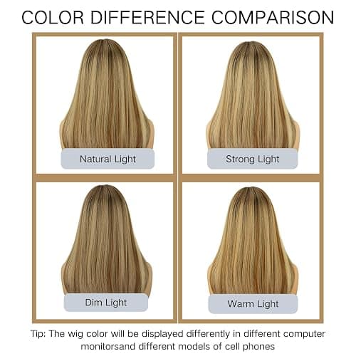 Brown Long Straight Layered Wig with Bangs for Women 26 inch Light Brown With Blonde Put on Go Realistic Synthetic Heat Resistant Natural Wig for Girls Party Cosplay and Daily Use thumbnail 4