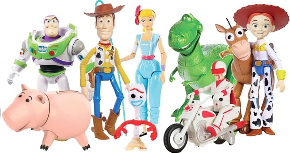 Mattel Disney and Pixar Toy Story Storytellers Figure Pack, 9 Figures & Vehicle, Woody Buzz Rex Forky Bo Peep Duke Caboom & Toy Motorcycle, Carnival Crew - Image 1