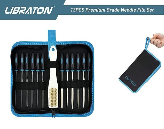 LIBRATON Small File Set, Needle Diamond Files 13PCS, 6pcs Jewlers & 6 Steel for Precision Metal Work, Wood, Woodworking, Plastic Carving Tool with Brush and Carry Case thumbnail 3