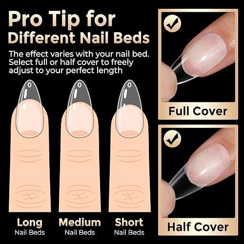Luckyfairy Medium Almond Nail Tips, 504pcs Soft Gel Pre-Filed Acrylic Almond Fake Nails, Half Matte Full Cover Clear Press on Flase Nail Tips for Nail Extension Home DIY 12 Sizes thumbnail 9