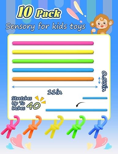 10 Pack Sensory Autism Toys for Kids – Gift Box Upgraded Extra-Thick Stretchy Sensory Strings for School Classroom Rewards Back to School Birthday Party Favors (Smooth) thumbnail 5