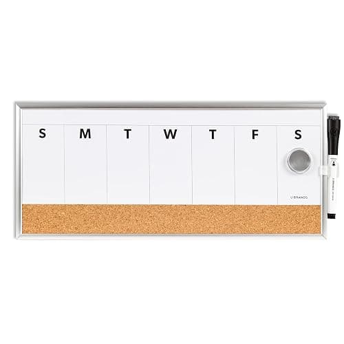 U Brands Dry Erase Weekly Combo Board, 7" x 16-2/3" Inches, Office Supplies, Silver Aluminum Frame, Pack of 1 (4585U03) - Image 1
