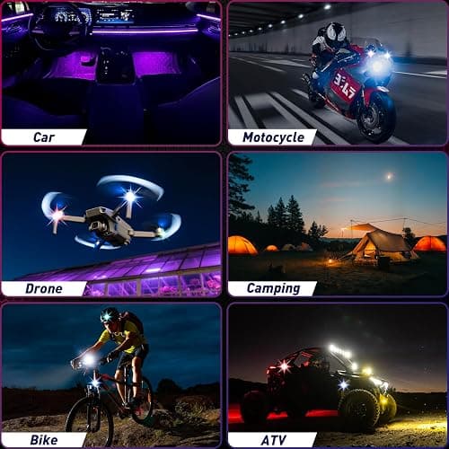 Wireless Car Led Interior Lights 4PCS, 7 Colors Under Dash Lights Touch, Wireless Led Lights for Car, Rechargeable Led Anti-Collision Strobe Lights for Motorcycle, Drones, E-Bikes, Home, Truck thumbnail 6