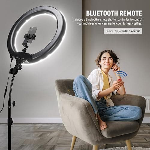 NEEWER Ring Light 18inch Kit: 55W 5600K Professional LED with Stand and Phone Holder, Soft Tube & Bag for Tattoo Lash Extension Barber Makeup Artist Studio Video Photography Lighting, RL-18 thumbnail 6