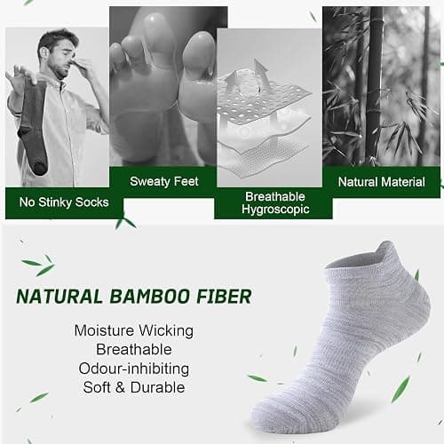 Niorasen Ankle Socks for Men, 6 Pairs Bamboo Rayon Breathable Sports Low Cut Thin, Multicolor Size 6-8 9-11 12-14 thumbnail 2