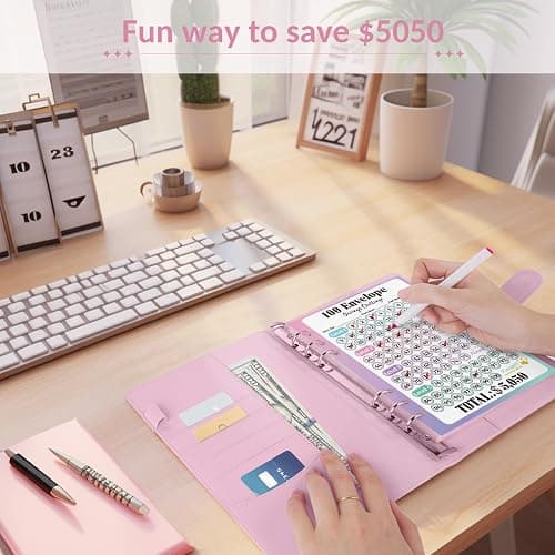 Sooez 100 Envelopes Money Saving Challenge, Savings Challenges Book with Envelopes, Flexible Saving $5050, $2600, $300, Savings Binder with 100 Pocket Pre-Number & Reusable Laminated Tracker thumbnail 8