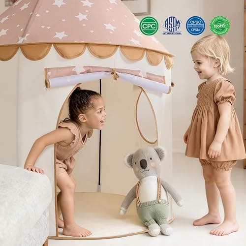 Tiny Land Kids Play Tent – Khaki Castle Tent for Kids Indoor, Neutral Toddler Tent for Girls & Boys, Portable Playhouse for Imaginative Play, Toys Gifts for 2 Year Old Girl & Boy thumbnail 9