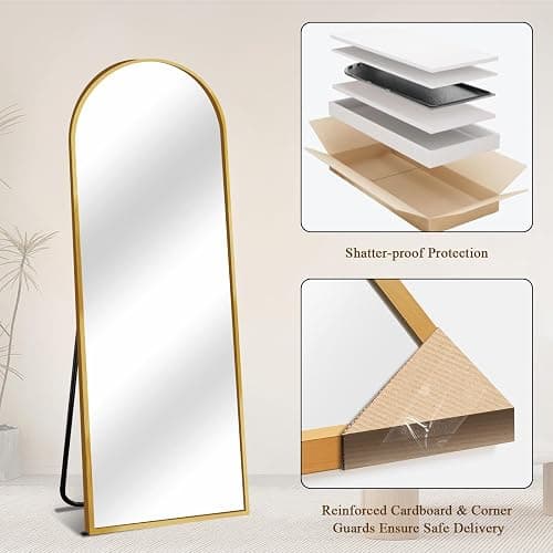 TRUNBACK 56"x18" Full Body Mirror with Stand, Arched Mirror Full Length, Aluminum Alloy Thin Frame - Freestanding/Leaning/Wall Mount for Bedroom, Living Room & Entryway (Gold) thumbnail 6
