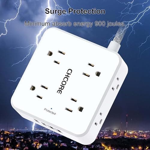 Surge Protector Power Strip - CHCORE 5Ft Braided Extension Cord with 8 Outlets with 4 USB (2 USB C) Charging Ports, Flat Plug Multi Plug Outlet Extender Charging Station for Home Office, ETL, White thumbnail 6