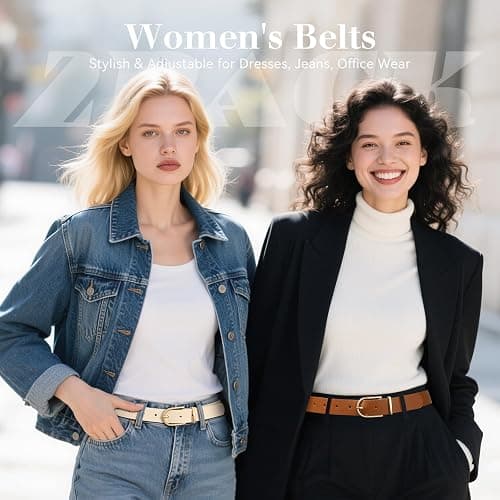 VONMELLI 2 Pack Women's Belts for Jeans Pants Fashion Gold Buckle Ladies Dress Belt thumbnail 4
