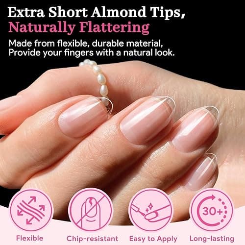 Qiek Extra Short Almond Fake Nail Tips, 15 Sizes 240 PCS Clear Half Matte Press On False Nail Tips Pre-shaped Full Cover Gel Nail Acrylic Soft Tip Extensions Thick Long Lasting for Home DIY Nail Salon thumbnail 3
