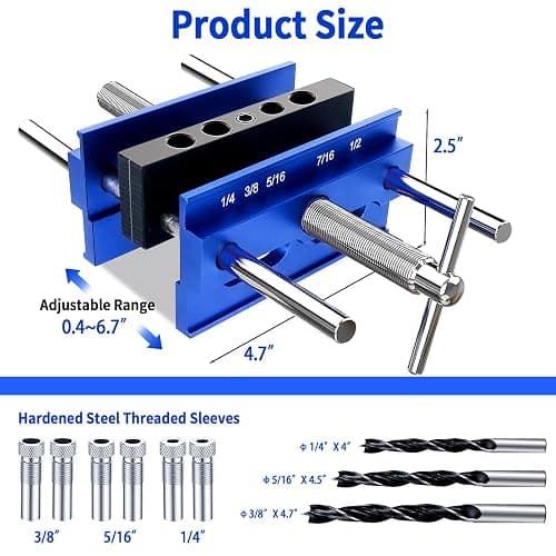 Self Centering Dowel Jig Kit, Drill Jig for Straight Holes Biscuit Joiner Set, Adjustable Drilling Guide Wood Working Tools with 3 Drill and 6 Drill Guide Bushings, Wood Doweling Jig for Woodworking thumbnail 2