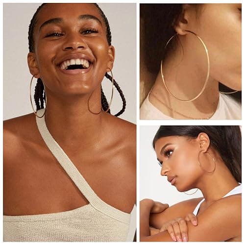 PABBEU Silver Hoop Earrings Large 316L Stainless Steel Earrings Lightweight Silver Earrings Hypoallergenic Big Thin Silver Earrings for Women s Boucle Doreille Femme 25/30/40/50/60/70mm thumbnail 4