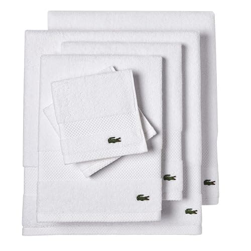 Lacoste Heritage Supima Cotton 6-Piece Towel Set, 2 Bath Towels, 2 Hand Towels, 2 Washcloths, White – Highly Absorbent & Quick Drying, Bathroom Essential, Machine Washable - Image 1