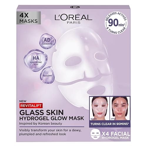 L'Oreal Paris Glass Skin Korean Face Mask 4 Pcs, Revitalift Filler Hydrogel Glow Mask, Korean Inspired Skincare, Visibly Transform Skin, Dewy, Plumped and Refreshed Look thumbnail 2