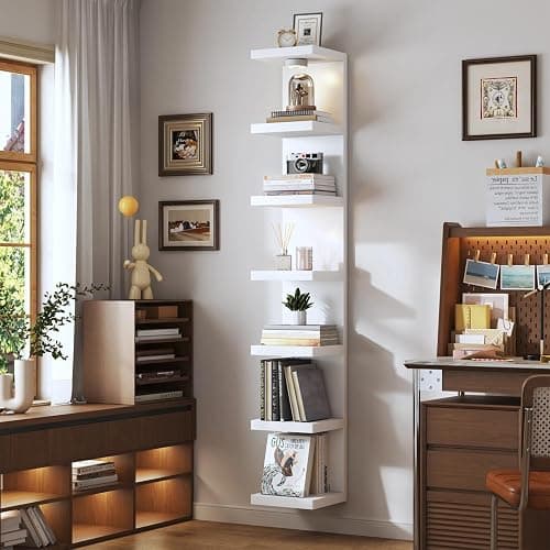 White 7-Tier Vertical Wall Shelf Unit with USB Rechargeable Led Light (Remote Controlled),Versatile Floating Display Shelves,Lack Style Wall Shelves for Bedroom,Living Room,Office Decor,Vanity thumbnail 8