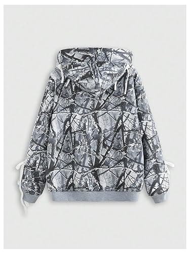 SHENHE Women's Zip Up Camo Hoodie Y2k Vintage Ribbon Bow Graphic Sweatshirt Jacket - Small - Grey thumbnail 2