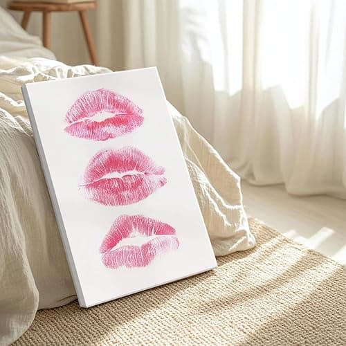 Framed Pink Preppy Canvas Wall Art Set of 3, Trendy Cheetah Pictures Wall Decor, Funky Lucky 8 Ball Coquette Lip Paintings Prints Y2K Girly Aesthetic Home Decor for Living Room Bedroom Dorm 12x16 inch thumbnail 4