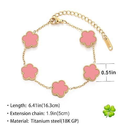 TICVSS Four Leaf Clover Bracelet for Women 18K Gold Plated Stainless Steel Lucky 4 Leaf Gold Link Bracelet Jewelry Gift for Women thumbnail 2