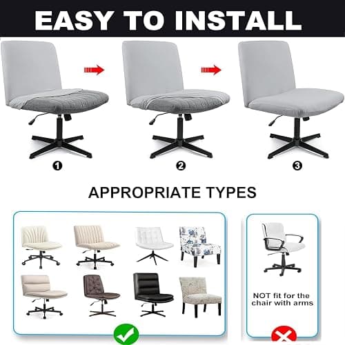 Deisy Dee Velvet Cross Legged Office Chair Covers - Upgrade Your Armless Wide Seat Computer Task Chair with Soft and Vibrant Velvet Stretch Covers - Transform Your Workspace in Minutes (Black) thumbnail 8
