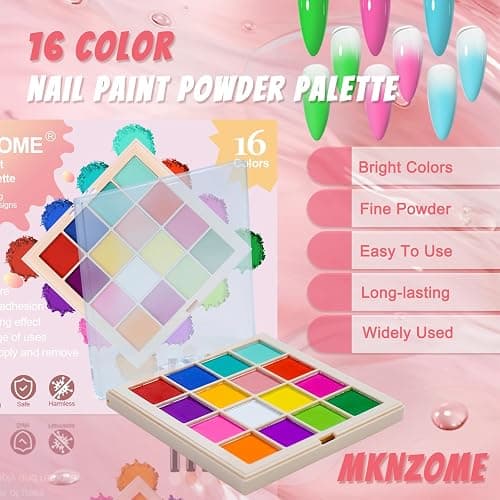 MKNZOME Nail Pigment Powder Palette, 16 Colors Solid Pigment Powder for Nails Set Pigmentos para Uñas, Nail Art Manicure DIY Accessories thumbnail 2