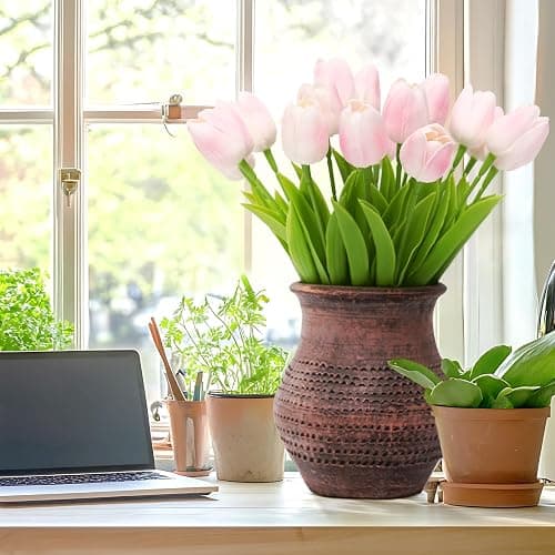 ucky 20 Pcs Light Pink Artificial Tulip Silk Fake Flowers Realistic Touch Spring Summer Fake Flowers for Home Decor Outdoor Garden Parties and Wedding thumbnail 8
