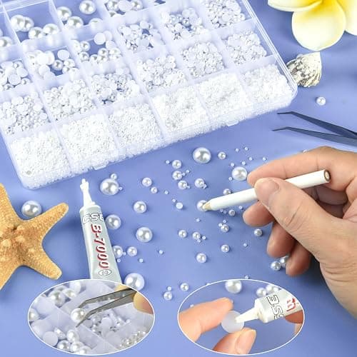 NACHLYNN 12000 Pcs Flat Back Pearl 8 Sizes Flatback Pearl Beads Half Pearl Bead Half Round Pearls for Crafts Embellishment Shoes DIY Phone Case Making - white thumbnail 5