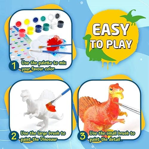 BAODLON Kids Arts Crafts Set Dinosaur Toy Painting Kit - 10 Dinosaur Figurines, Decorate Your Dinosaurs, Create a Dino World Painting Toys Gifts for 5, 6, 7, 8 Year Old Boys Kids Girls Toddlers thumbnail 6