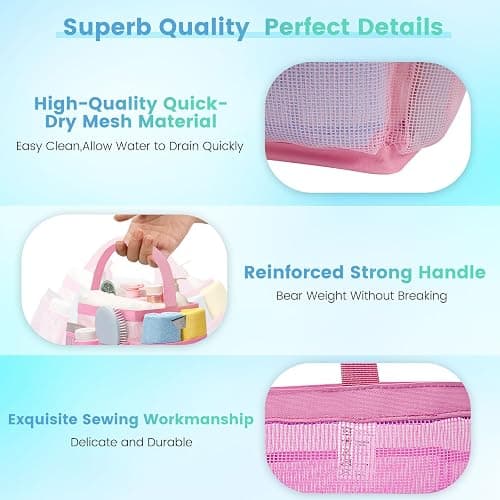 Camping Essentials Shower Caddy Portable for College Dorm Room Essentials for Girls with 8 Pockets,Large-Capacity Shower Caddy Dorm Basket,Quick Dry Bath Bag for Bathroom,Gym,Travel,Swim,Beach-Pink thumbnail 3
