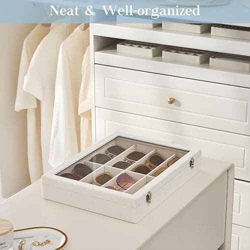 Lolalet Sunglasses Organizer Tray, 8 Grids Velvet Glasses Eyewear Holder Trays, Sunglass Display Drawer Storage for Women Men -Lid, Beige thumbnail 3