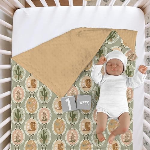 HawSkgFub Retro Boho Cowgirl Mink Baby Blanket Dotted Backing Girl Shower Gift, Vintage Bow Cactus Boots Double Layer Nursery Swaddle, Brown Green Soft Newborn Infant Toddler Bed Crib Bedding 30 x 40 thumbnail 3