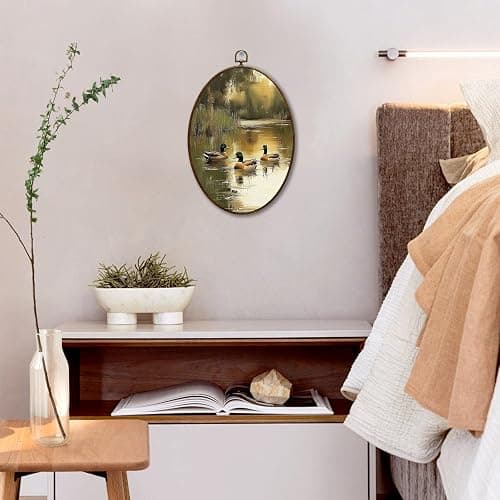 JQF Vintage Mallard Duck Oval Wall Decor, Rustic Farmhouse Oval Canvas Wall Art, Cottagecore Country Duck in Pond Framed Prints Hanging Decor for Home Bedroom Living Room, 8.5x11.5 Inch thumbnail 6