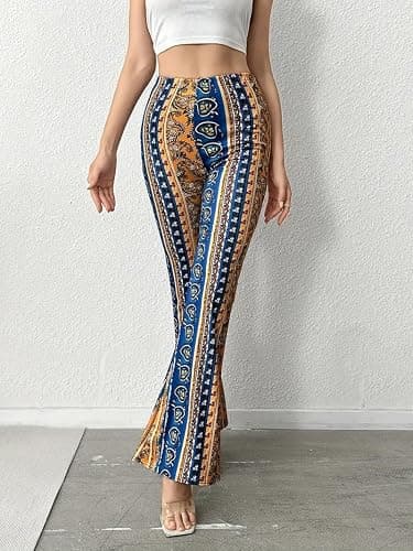 DLAYBGFA Flare Leggings Yoga Pants Women High Waisted Boho Flare Palazzo Pants Stretch Wide Leg Bell Bottom Yoga Leggings thumbnail 3
